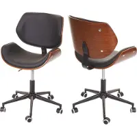 Mendler Bürostuhl MCW-G25, Drehstuhl Schreibtischstuhl, Bugholz Walnuss-Optik Retro drehbar höhenverstellbar MVG schwarz-braun