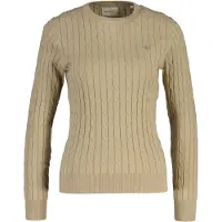 Gant Damen Pullover - STRETCH COTTON CABLE C-NECK, Rundhals, Zopfstrick, Logo Beige (Oat) / XL