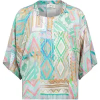 Cartoon Oversize-Bluse mit Muster in Grün/Violett | Gr.: 38
