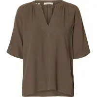 Selected Viva 2/4 V-neck Linen Blend Kurzarm-t-shirt Mit V-ausschnitt