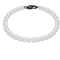 True Rebels Armband aus Edelstahl mit Perle (synth.) in schwarz | Gr.: 21 cm
