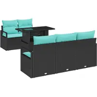 vidaXL Gartensofa-set mit Speicher 6 pcs Schwarz und Blau Poly-Rattan