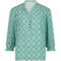 Cartoon Casual-Bluse mit Raffung in Green/Blue | Gr.: 42