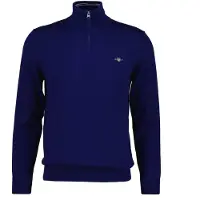 Gant Herren Pullover mit Zip-Kragen - CLASSIC COTTON HALF ZIP, Strickpullover, Baumwolle Blau Navy / 3XL