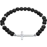 KUZZOI Armband 925 Sterling Silber Kreuz, Kugel in Schwarz | Gr.: 23 cm