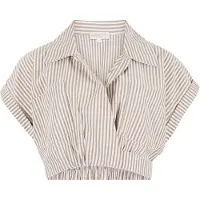 Apricot Blusentop "Crop-Shirt", Damen, Gr. XS (34), grau (stein), gewebt, Obermaterial: 51% Polyester PES. 49% Baumwolle CO., gestreift, Blusen Blusentop, mit Streifen
