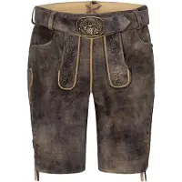 Spieth & Wensky Lederhose "Gottlieb", Herren, Gr. 52, N-Gr, braun (horn, st schwarz), Obermaterial: 100% Lammleder LEL., uni, festlich, regular fit, Hosen Lederhose, mit Stickerei