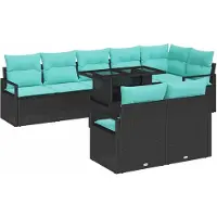 vidaXL Gartensofa-set 9 stk. 8-Sitzanzahl Schwarz und Blau Poly-Rattan