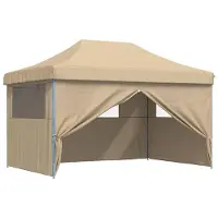 vidaXL Partyzelt Faltbar Pop-Up mit 4 Seitenteilen Beige