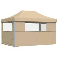 vidaXL Partyzelt Faltbar Pop-Up mit 3 Seitenteilen Beige