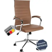 DELUKE Bürostuhl Ergonomisch MEGAO Schreibtischstuhl Echtleder | Höhenverstellbarer Drehstuhl, Arbeitsstuhl mit Armlehne | Chefsessel, Computerstuhl 135 kg | Hellbraun