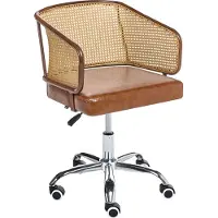 Beliani Schreibtischstuhl Braun Kunstleder Polyrattan Wiener Geflecht Rückenlehne Höhenverstellbar Drehbar Armlehnen Retro Stil Bürostuhl Home Office