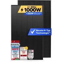 Solakon Solarpanel 500W Bifazial Glas-Glas N-Type – Solarmodul Full Black 40V für Balkonkraftwerk / Photovoltaikanlage (2 Stück)