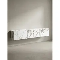 KADIMA DESIGN Lowboard Hängend Marmor-Optik Weiß 160x30x30 cm TV-Schrank, Design Fernsehtisch mit Klapptüren Modern, Fernsehschrank Wand, TV-Kommode Fernsehkommode zum Aufhängen
