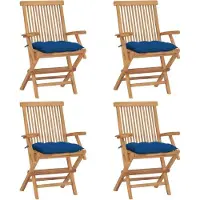 Syfax Gartenstühle mit Blauen Kissen 4 Stk. Massivholz Teak