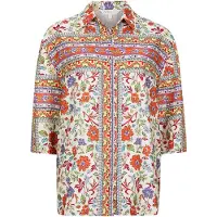 Apricot Satinbluse "Satinhemd mit Blumenmuster" Bedruckt