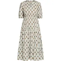 Cartoon Casual-Kleid tailliert in Khaki/Blau | Gr.: 40