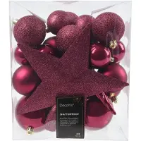 Christmas Decoration Weihnachtskugeln Kunststoff mit Christbaumstern 33er Set - Granatapfel