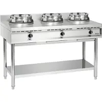 Bartscher Gas-Wokherd mit 3 Kochstellen, Wokringaufsatz Ø 290 mm, 34,5 kW, 1500 mm breit