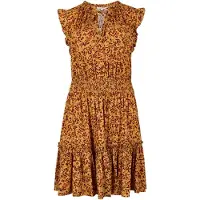 Apricot Minikleid "Mini-Kleid mit Rüschen und zierlichem Blumenmuster" mit Bindeband, mit Bindeband