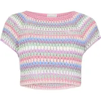 Apricot Klassische Bluse "Handgehäkeltes gestreiftes Crop-Top", Damen, Gr. L (40), pink, Strick, Obermaterial: 100% Polyacryl PAN., gestreift, Raglanärmel, Blusen Klassische Bluse, Häkeln