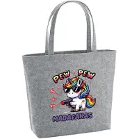 Hellweg Druckerei Huuraa Filzshopper Pew Pew cooles Einhorn 22 Liter Grey Melange Filztasche Geschenkidee
