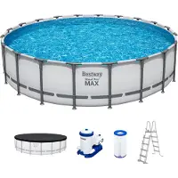 Bestway Steel Pro MAX Frame Pool Komplett-Set mit Filterpumpe Ø 610 x 132 cm, lichtgrau, rund