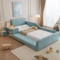 STILVORA Polsterbett 90x200cm mit Stauraum,Kinderbett mit Schreibtisch,Bettgestell mit Hocker,Jugendbett ohne matratze,mit Weiches Kopfteil,Samt, Blau