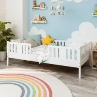 Meble Wróbel Kinderbett 80x160 cm - Jugendbett mit Lattenrost & Rausfallschutz - Einzelbett Kinder Bett aus Kiefer Massivholz Weiß - Kleinkindbett für Jungen & Mädchen - Standhöhe 20 cm