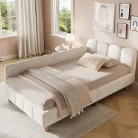 STILVORA Kinderbett 90 x 200cm, Polsterbett mit und gepolstertes, Einzelbettmit Kopfteil und Rausfallschutz, Bettbeine aus Massivholz, Samt, Beige