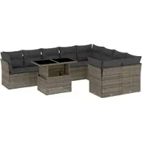 vidaXL 10-tlg. Garten-Sofagarnitur mit Kissen Grau Poly Rattan