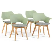 Idea New Garden Srl Set mit 4 Küchen- und Esszimmerstühlen mit Schale aus glasfaserverstärktem Kunststoff, Sitzkissen im Hahnentrittmuster und Holzbeinen im modernen skandinavischen Design - Marta