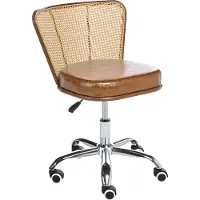 Beliani Schreibtischstuhl Braun Kunstleder Polyrattan Wiener Geflecht Rückenlehne Höhenverstellbar Drehbar Retro Stil Bürostuhl Home Office