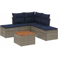 vidaXL 6-teiliges Gartensofa-Set mit Kissen, grau, Polyrattan