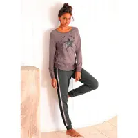 Buffalo Pyjama , Damen, Gr. 32/34, lila (mauve, schwarz), Single Jersey, Obermaterial: 100% Baumwolle, Basic, Basic lang, Rundhals, Raglanärmel Rippbündchen, Homewear-Sets Pyjama, mit Sternenprint