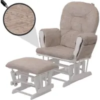 Mendler Relaxsessel MCW-C76, Schaukelstuhl Schwingstuhl mit Hocker Stoff Chenille (465g/m²) creme, Gestell weiß