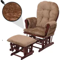 Mendler Relaxsessel MCW-C76, Schaukelstuhl Schwingstuhl mit Hocker Stoff Chenille (465g/m²) hellbraun, Gestell dunkel