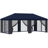 Syfax Pavillon mit Seitenwänden 6 x 3 m Blau Polyester und Stahl 190