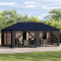 vidaXL Möbel Pavillon mit Seitenwänden 6 x 3 m Blau Polyester und Stahl 190Pavillons & Partyzelte - Pavillons & Partyzelte c195