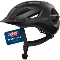 ABUS Stadthelm Urban-I 4.0 - Fahrradhelm mit aufladbarem Rücklicht, 2 Leuchtmodi, Schirm, Zopf-Öffnung und magnetischem Verschluss - für Jugendliche, Frauen und Männer - Größe XL, schwarz