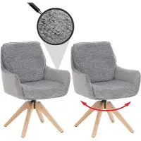 Mendler 2er-Set Esszimmerstuhl MCW-Q37, Küchenstuhl drehbar Auto-Return, Stoff (680g/m²) Chenille Holz MVG grau