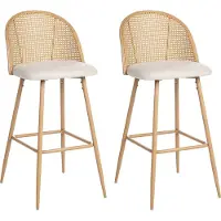 Beliani Barstuhl 2er Set Creme u. Helle Holzoptik Metall mit Fußstütze Hohe Rückenlehne Wiener-Geflecht Retro Design Wohnzimmer Küche Bar Wohnküche