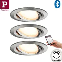 Paulmann Einbauleuchten SmartCoin Bluetooth Set WarmDim schwenkbar LED 3x6W 2700K 230/24V 51mm Eisen gebürstet/Alu