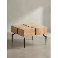 KADIMA DESIGN Couchtisch Akazie Massivholz 60x60x40 cm Quadratisch mit Metallgestell, Kleiner Sofatisch Würfel-Form, Wohnzimmertisch Couch Modern, Kaffeetisch Cube Braun / Schwarz