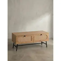KADIMA DESIGN Lowboard 100x45x40 cm TV-Kommode mit Eiche-Nachbildung & Rattan, Design TV-Schrank Hoch mit Schubladen, Fernsehtisch Fernsehschrank, Fernsehkommode Wohnzimmer