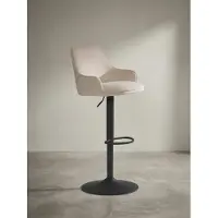 KADIMA DESIGN Barhocker Samt Beige Hocker mit Lehne 86 - 106 cm, Küchenhocker Höhenverstellbar Modern 100 kg, Barstuhl Tresenhocker mit Metall-Trompetenfuß, Bistrohocker Gepolstert mit Armlehne