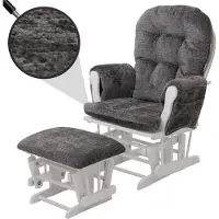 MCW Relaxsessel MCW-C76, Schaukelstuhl Schwingstuhl mit Hocker Stoff Chenille (465g/m²) dunkelgrau, Gestell weiß