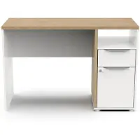 Demeyere Büroschreibtisch ACCESS, weiß + braun, hergestellt in Frankreich, 116,7x44,9x77,4 cm, Büromöbel, Melaminspanplatte, 1 Schublade, 1 Schrank