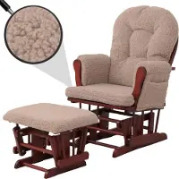 Mendler Relaxsessel MCW-C76, Schaukelstuhl Sessel Schwingstuhl + Hocker Stoff Bouclé 480g/m² braun Gestell dunkel