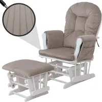 Mendler Relaxsessel MCW-C76, Schaukelstuhl Sessel Schwingstuhl mit Hocker Stoff Cord 320g/m² hellgrau Gestell weiß
